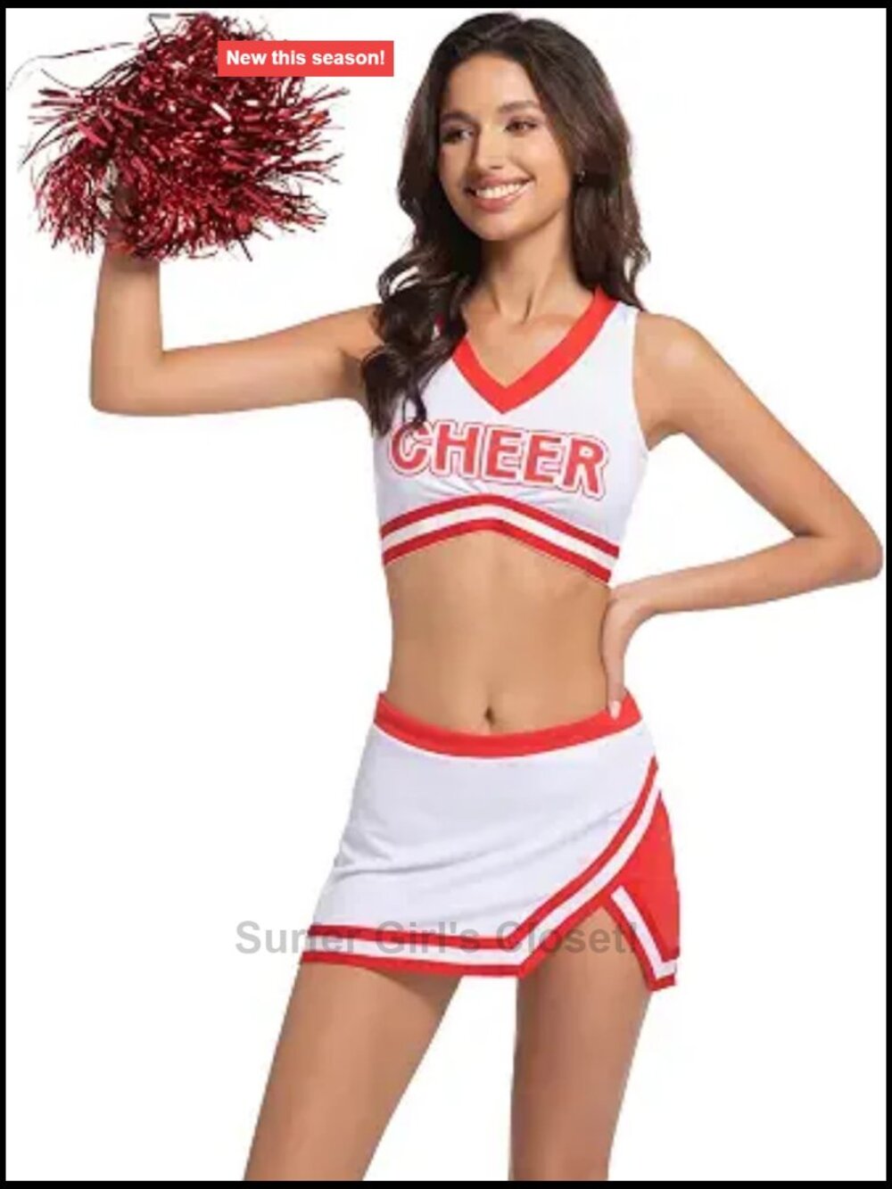 Cheerleader Costume Women Sexy Halloween Cosplay Outfit with Pom Poms